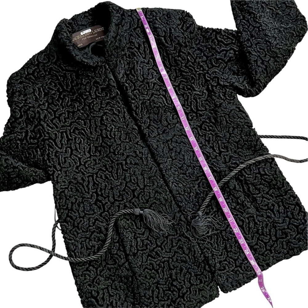 Rare Vintage Jacques Saint Laurent Black Faux Fur Coat with Tie Size M - Picture 12 of 17